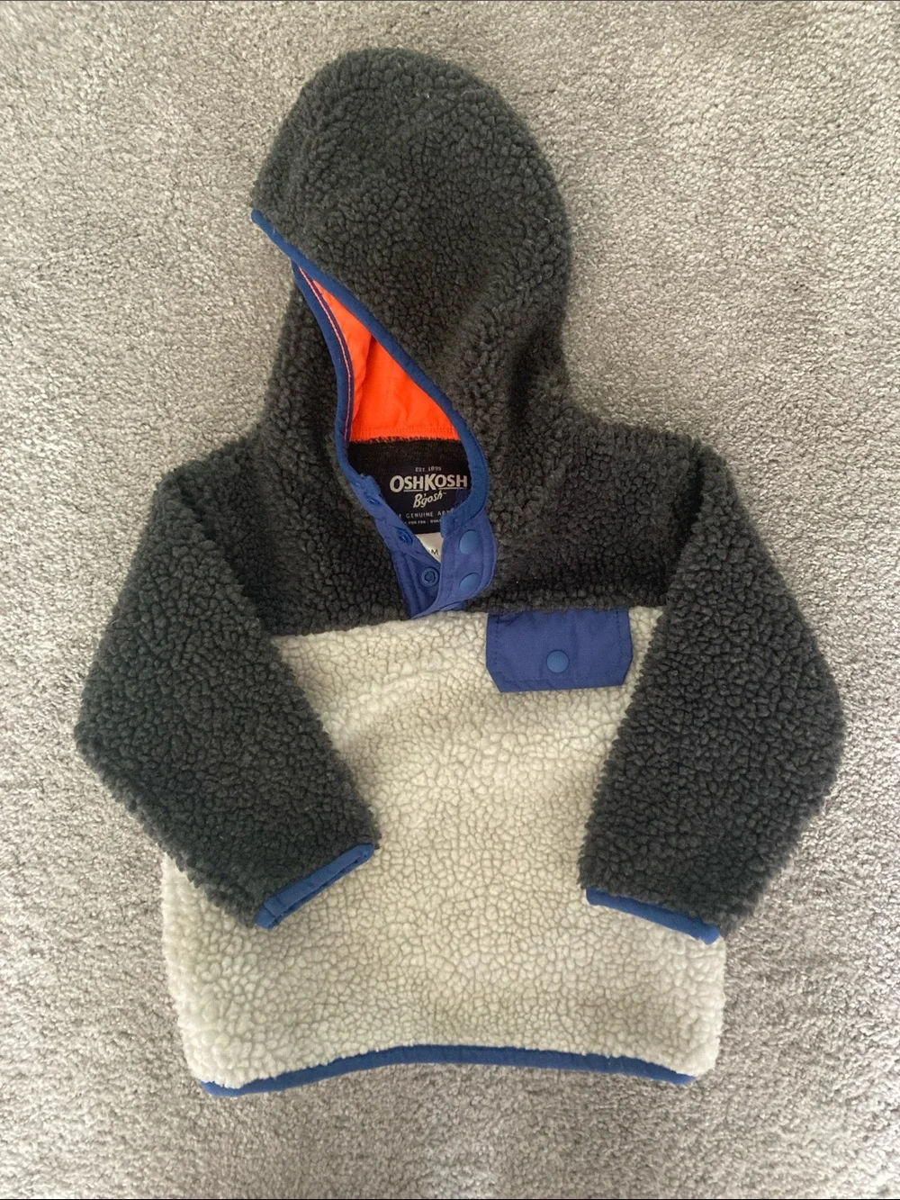 OshKosh B'gosh Charcoal, Cream & Blue Hooded Sherpa Pullover